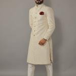 Square Pattern Embroidered White Sherwani | Father Son Combo | Sequin Work | Jaipurio